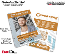 Portal Inspired Aperture Labs Test Subject ID Card — Photo Personalized