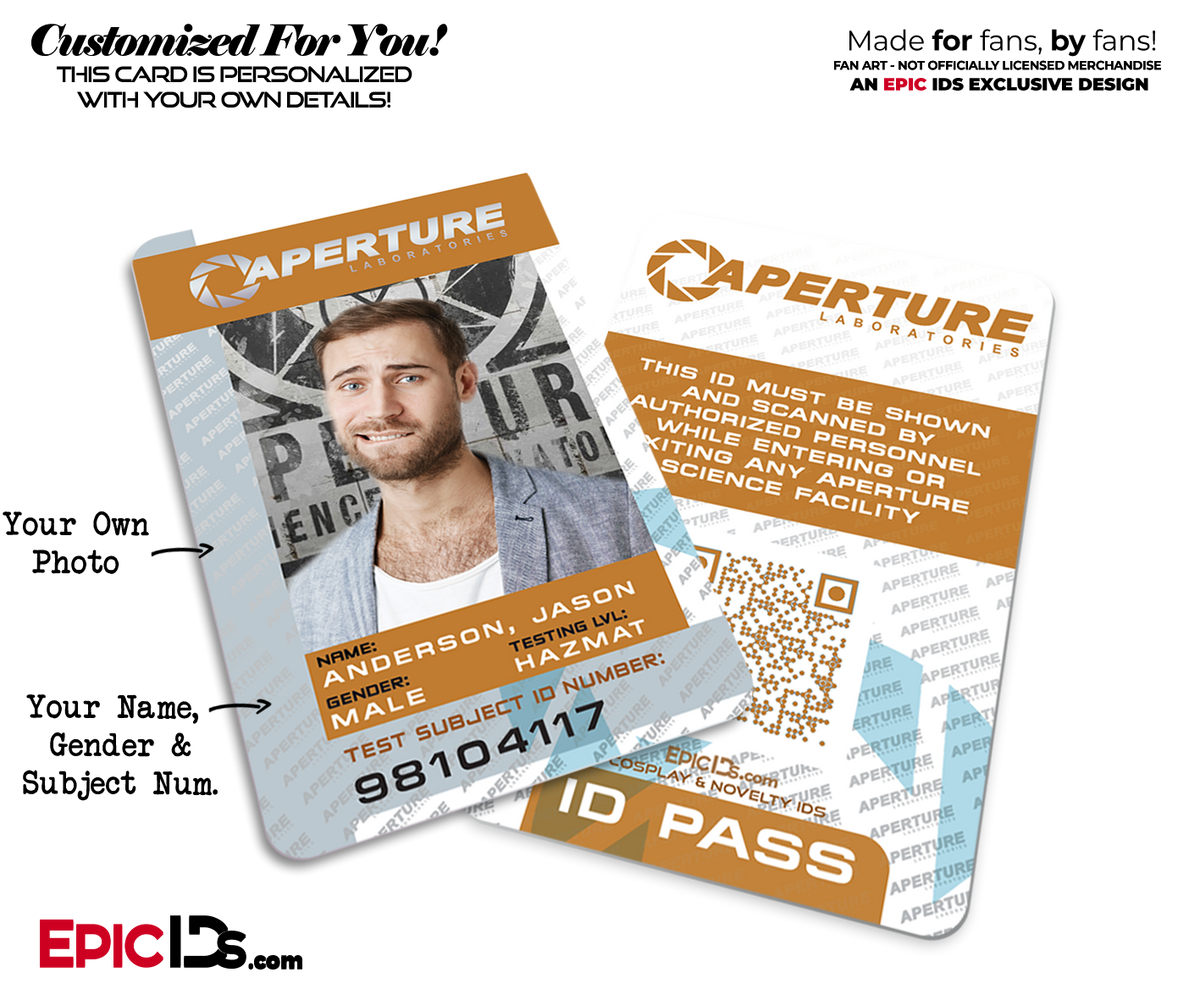 Portal Inspired Aperture Labs Test Subject ID Card [Photo Personalized] - Epic IDs
