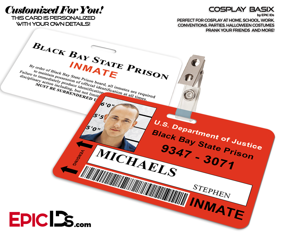 Prison Inmate Cosplay ID Badge [Personalized] - Epic IDs