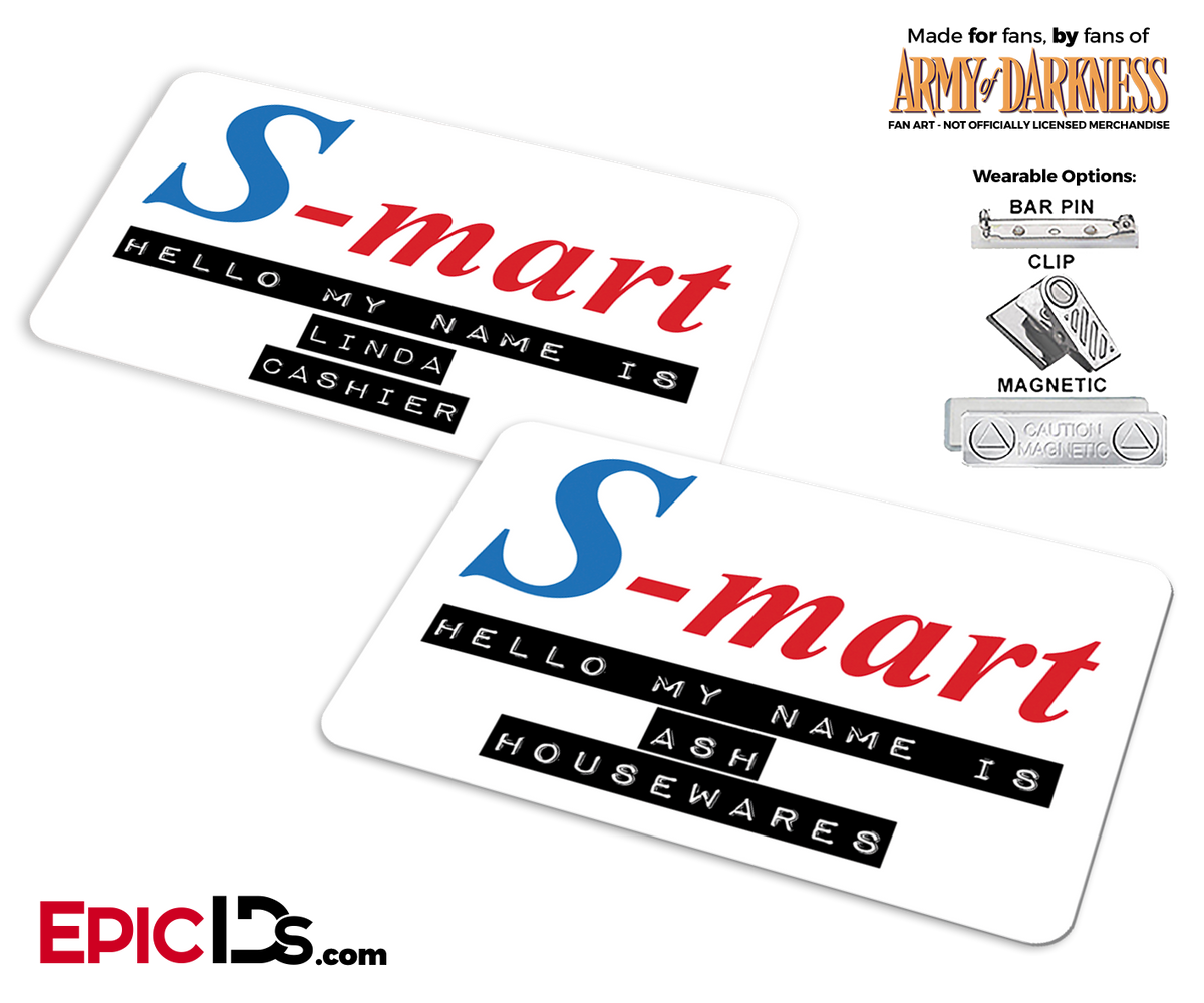 S-Mart Ash and Linda &#39;Army of Darkness&#39; Couples Cosplay Replica Name Badge Set - Epic IDs