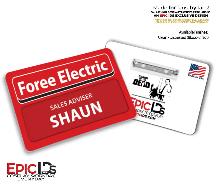 Shaun Foree Electric Name Badge – Shaun of the Dead — Cosplay Prop
