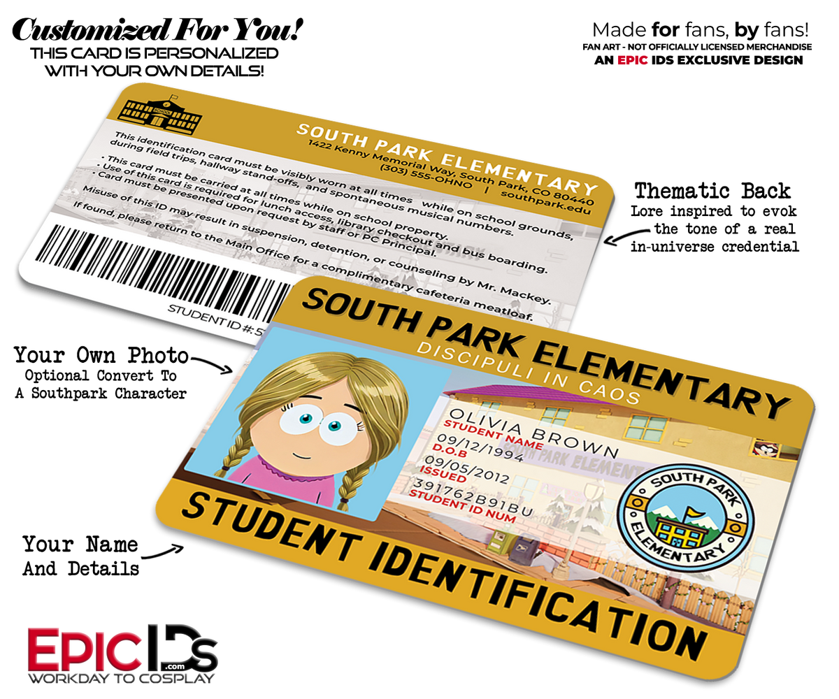 South Park Elementary Student ID Card — Photo Personalized