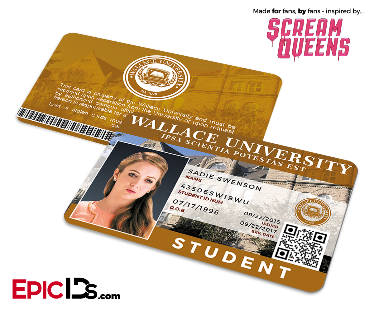 Scream Queens Inspired Wallace University Student ID - Sadie Swenson - Epic IDs