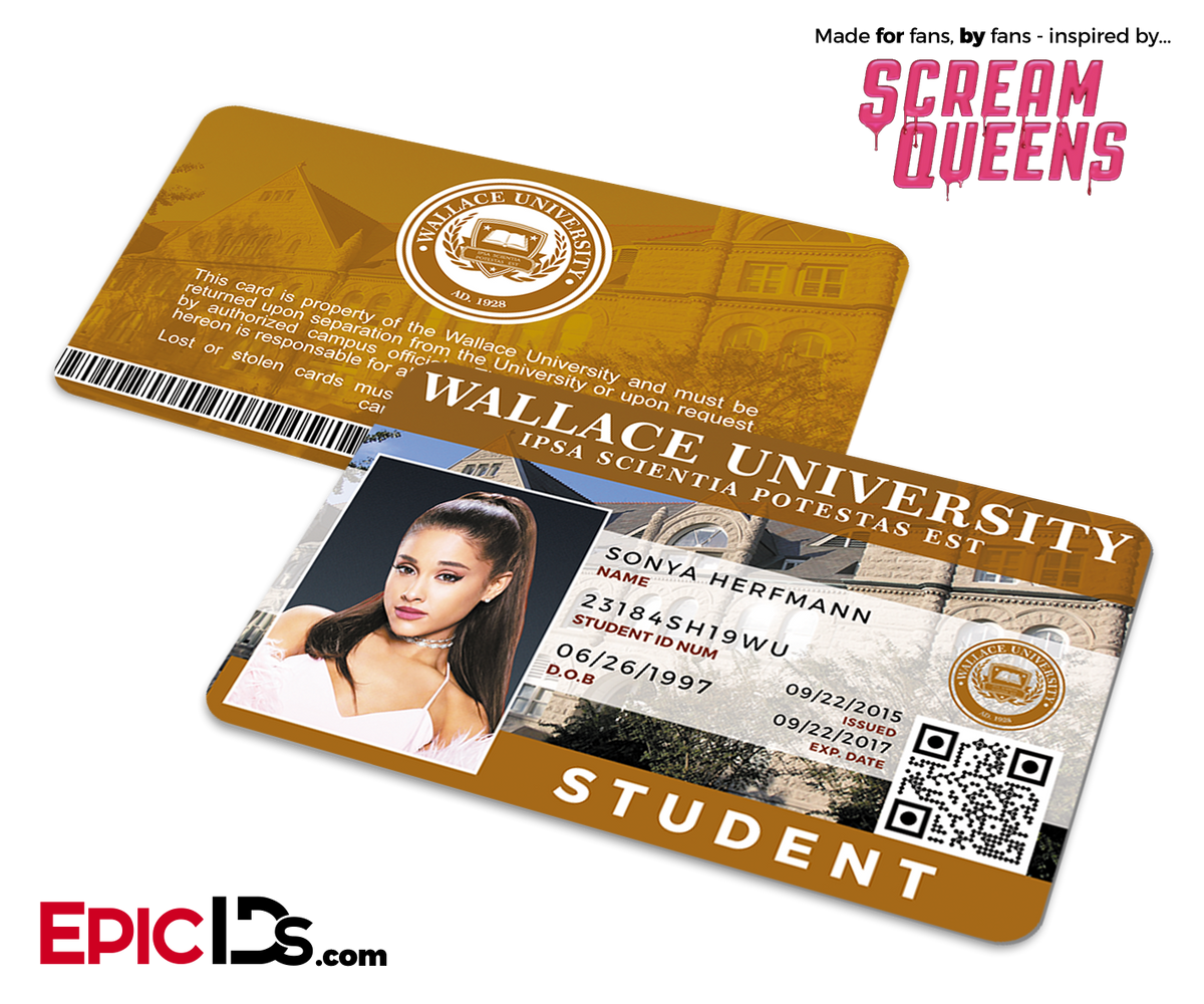 Scream Queens Inspired Wallace University Student ID - Sonya Herfmann - Epic IDs