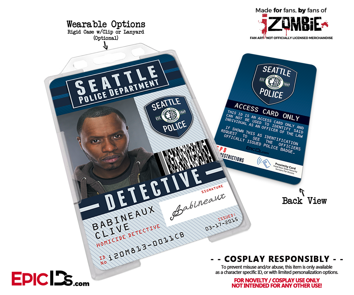 Seattle Police Department &#39;iZombie&#39; Homicide Detective Cosplay Employee ID - Clive Babineaux - Epic IDs