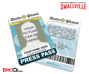 Smallville TV Series Inspired Daily Planet Press Pass — Photo Personalized