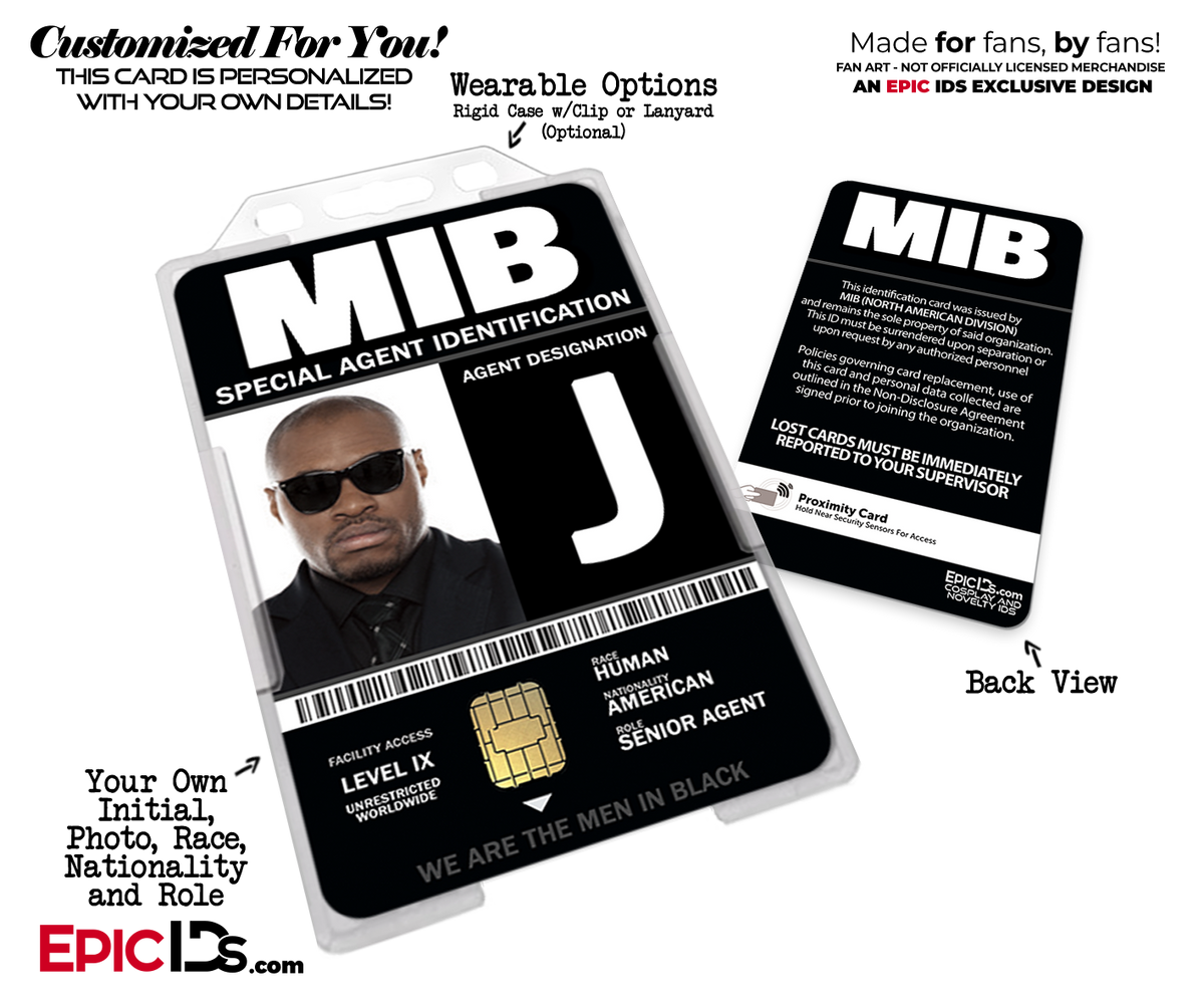 Special Agent MIB Men In Black Cosplay Name Badge Photo Personali Epic IDs