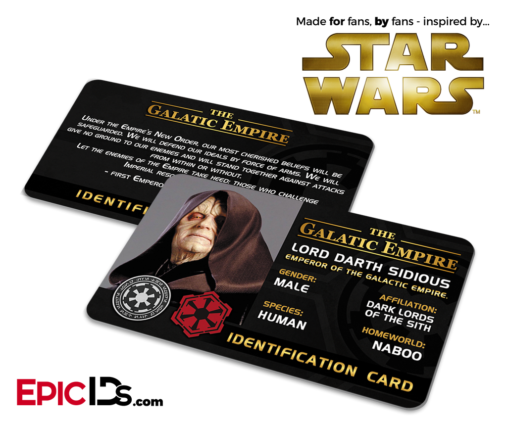 Star Wars Inspired — The Galactic Empire — Darth Sidious ID Card