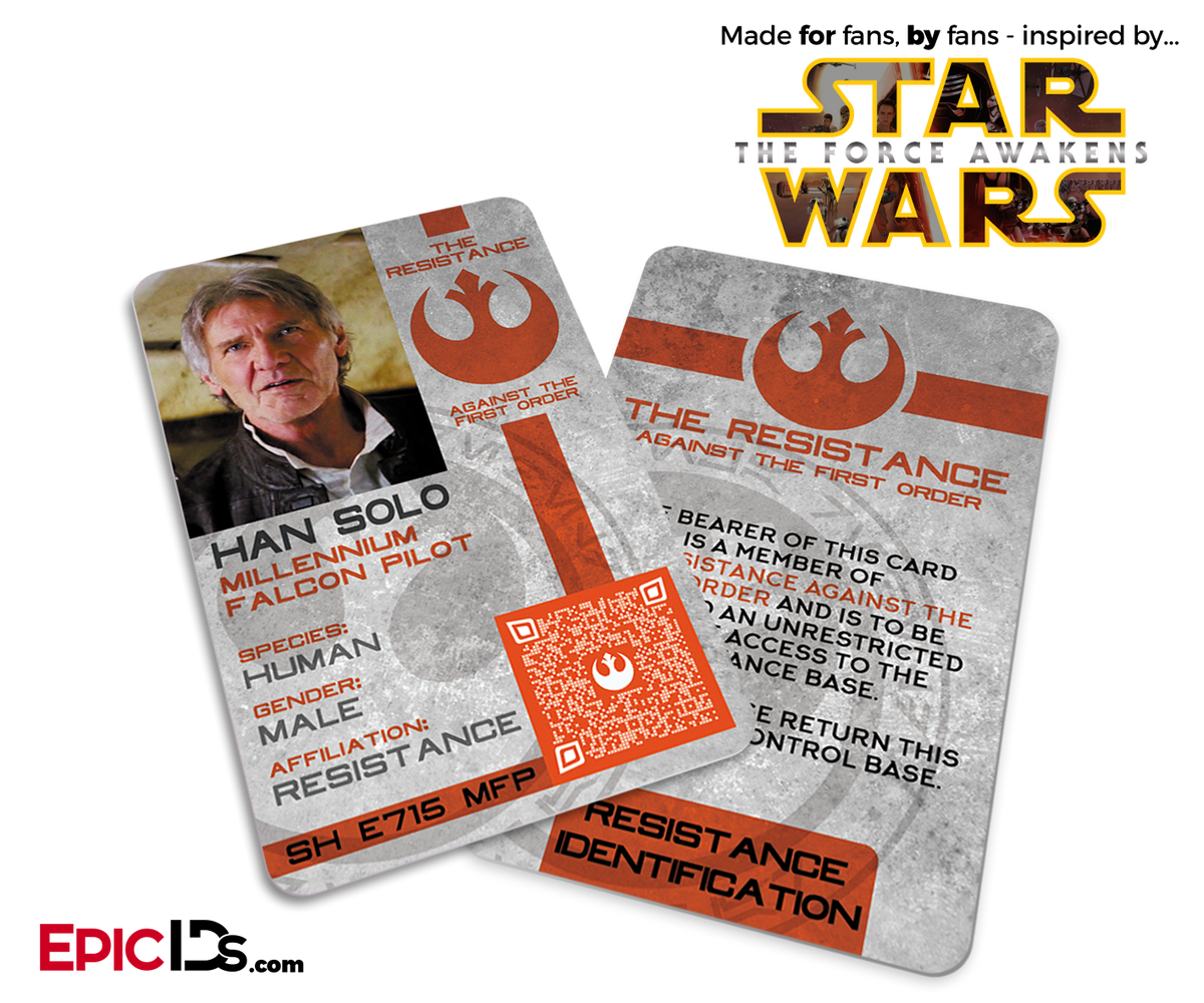 Star Wars TFA Inspired - The Resistance - Han Solo Identification Card / Badge - Epic IDs