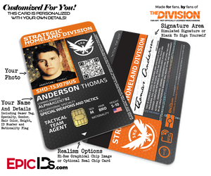 Strategic Homeland Division (SHD) 'The Division' Agent ID Badge — Photo Personalized