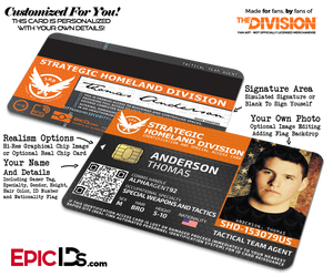 Strategic Homeland Division (SHD) 'The Division' Agent ID Card — Photo Personalized