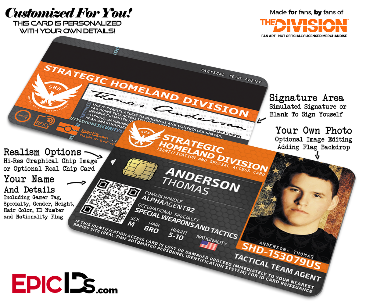 Strategic Homeland Division (SHD) 'The Division' Agent ID Card [Photo Personalized] - Epic IDs
