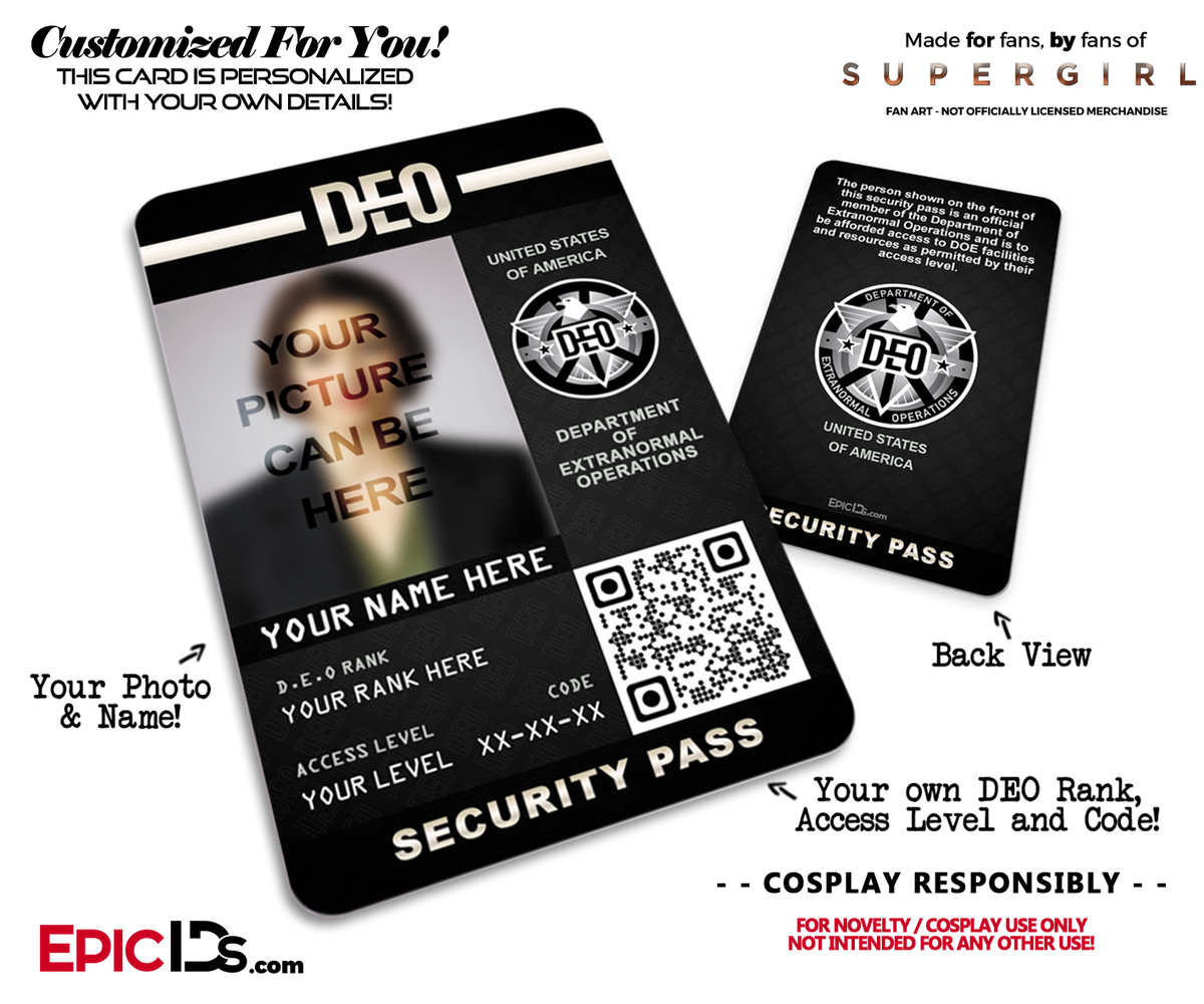 Supergirl TV Series Inspired Department of Extranormal Operations (DEO) Security ID [Photo Personalized] - Epic IDs
