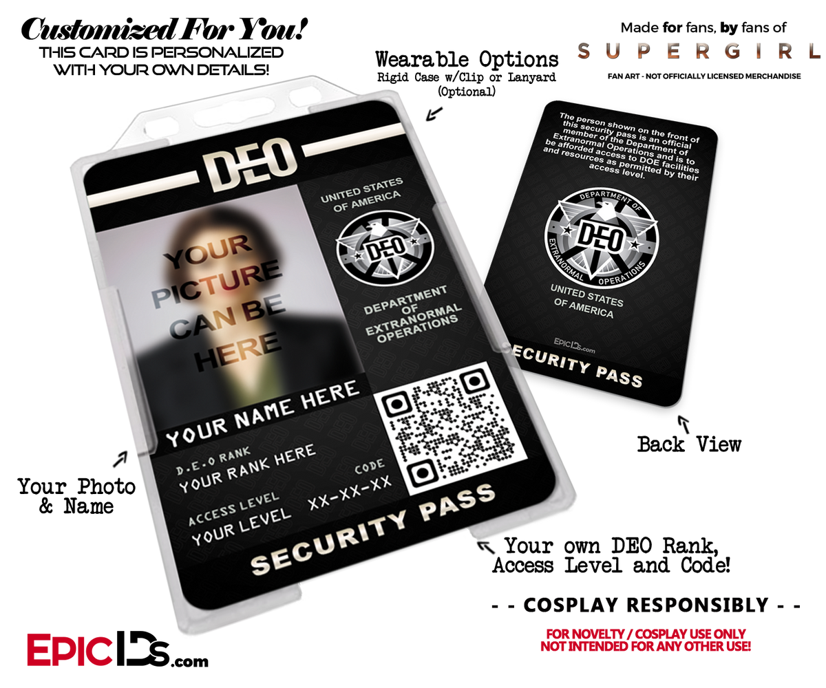 Supergirl TV Series Inspired Department of Extranormal Operations (DEO) Security ID [Photo Personalized] - Epic IDs
