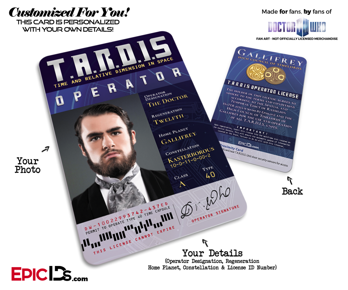 TARDIS &#39;Doctor Who&#39; Operator License [Photo Personalized] - Epic IDs