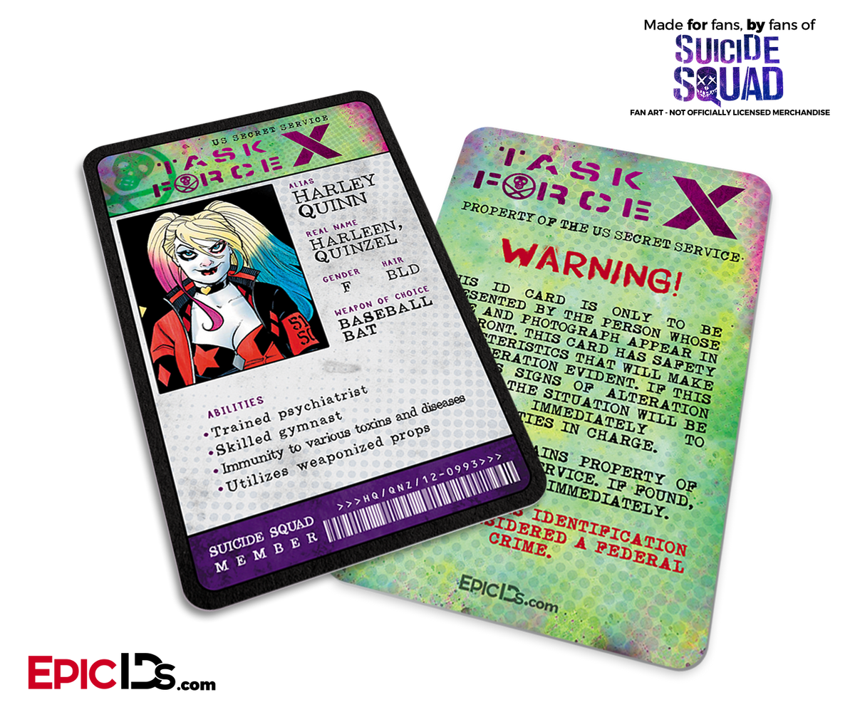 Task Force X &#39;Suicide Squad&#39; Classic Comic ID Card - Harley Quinn / Harleen Quinzel - Epic IDs
