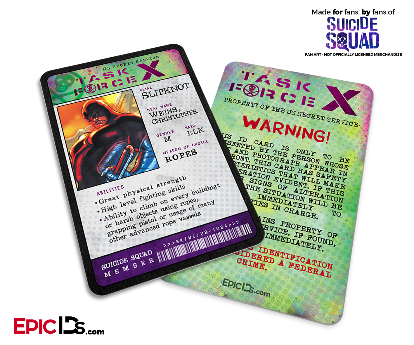 Task Force X 'Suicide Squad' Classic Comic ID Card - Slipknot / Christopher Weiss - Epic IDs
