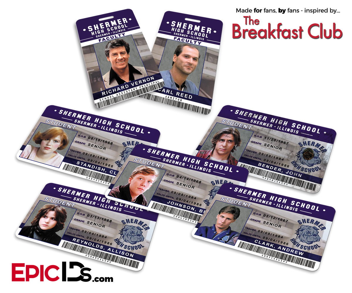 The Breakfast Club Inspired Shermer High School ID Collection (Set of 7) - Epic IDs