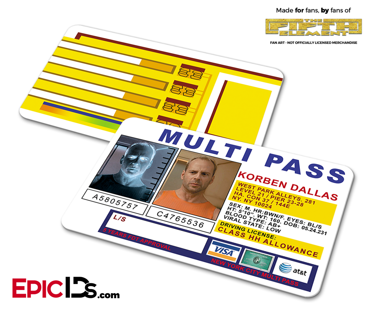 The Fifth Element Inspired Korben Dallas Multi Pass Card - Epic IDs