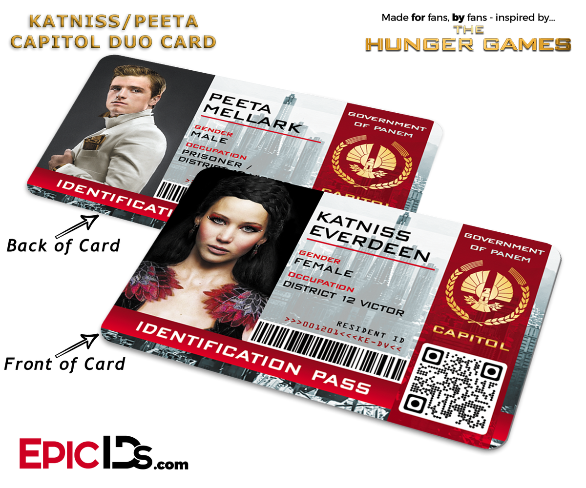 The Hunger Games Inspired Capitol Identification Card - Katniss &amp; Peeta Reversible Duo Card - Epic IDs