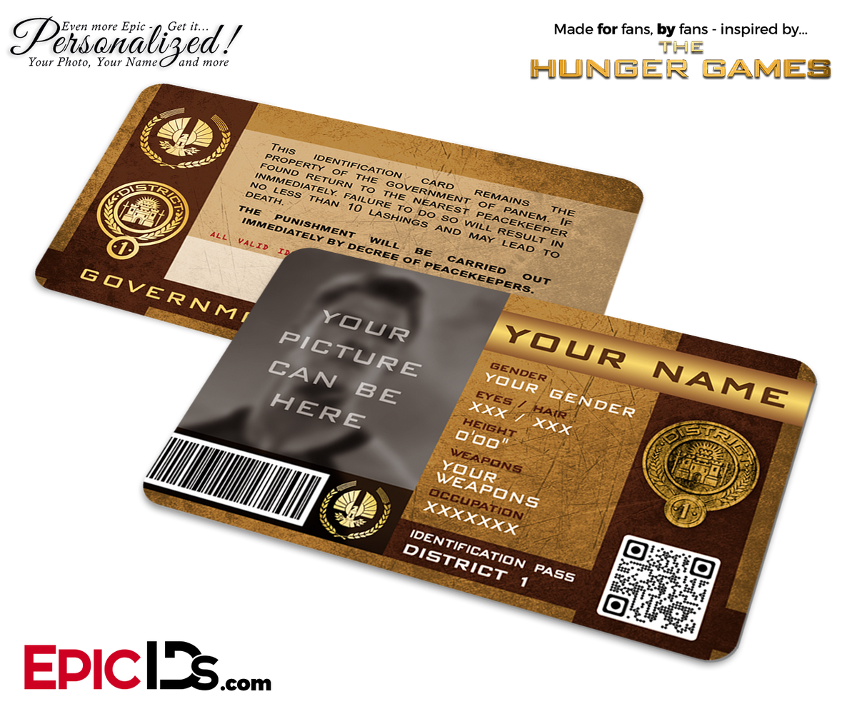 The Hunger Games Inspired Panem District 1 Identification Card [Photo Personalized] - Epic IDs
