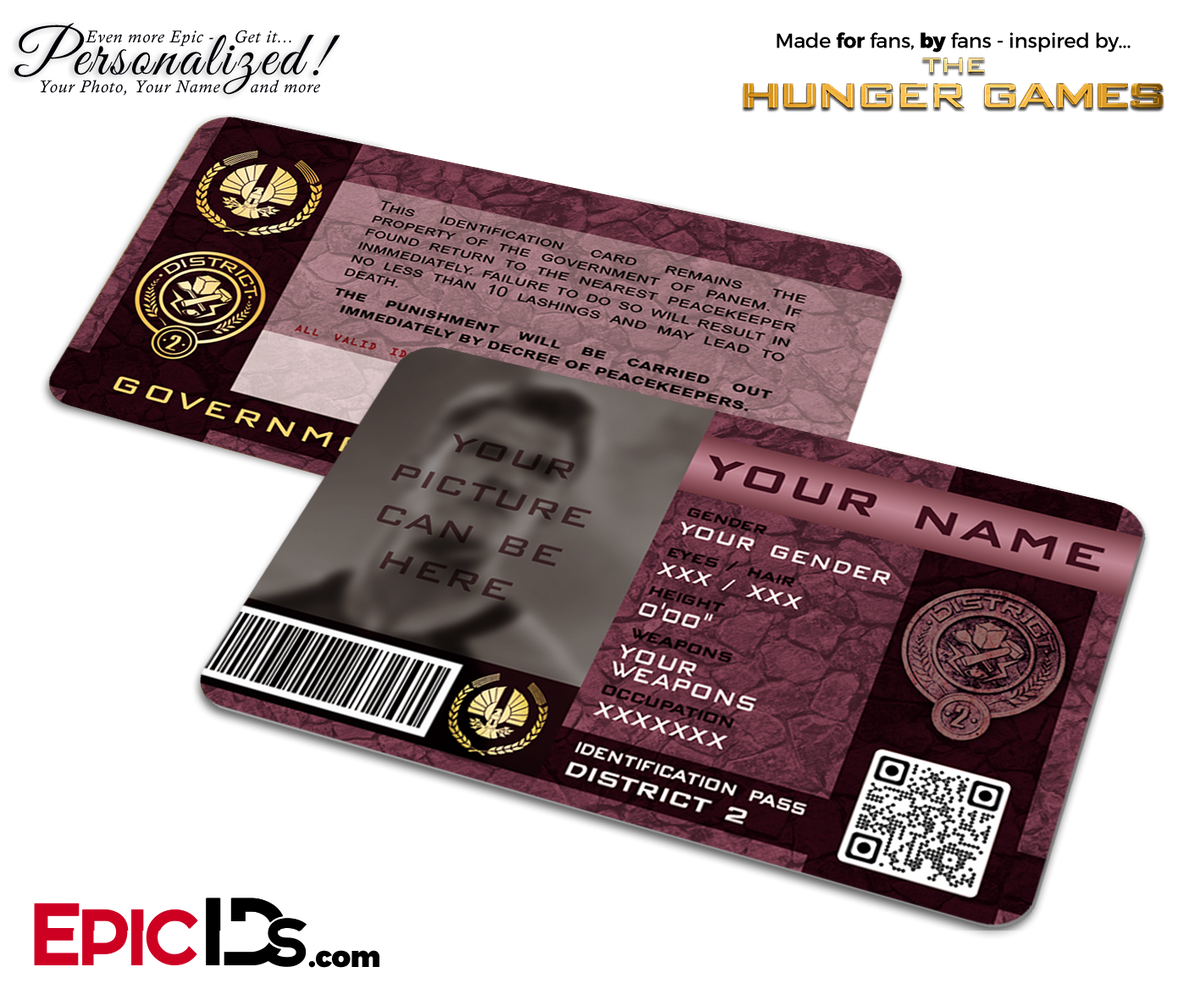 The Hunger Games Inspired Panem District 2 Identification Card [Photo Personalized] - Epic IDs