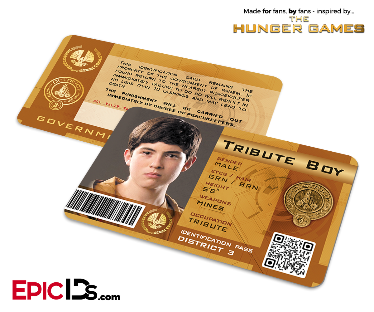 The Hunger Games Inspired Panem District 3 Identification Card - Tribute Boy - Epic IDs