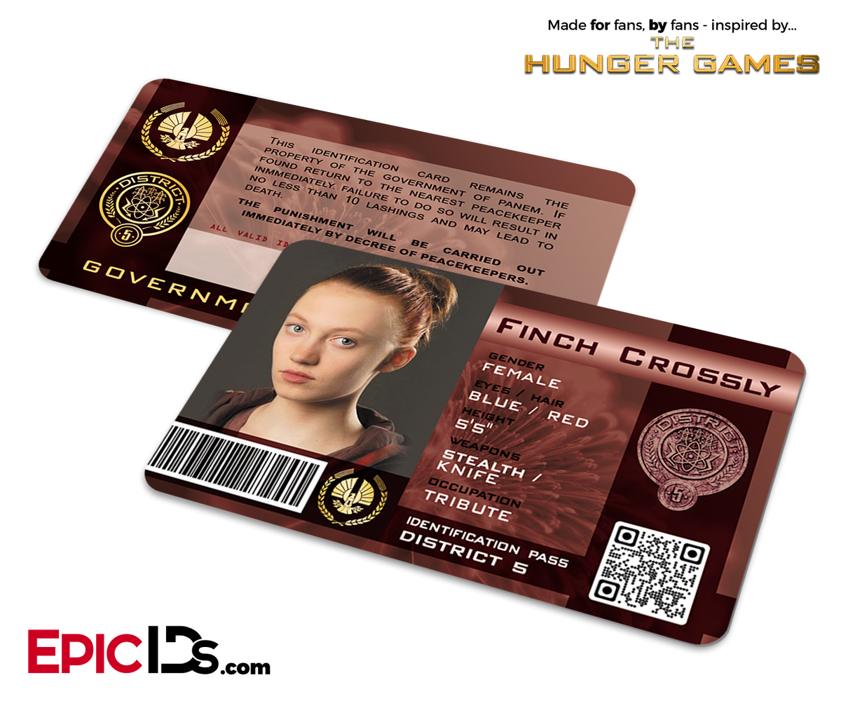 The Hunger Games Inspired Panem District 5 Identification Card - Finch Crossly (Foxface) - Epic IDs