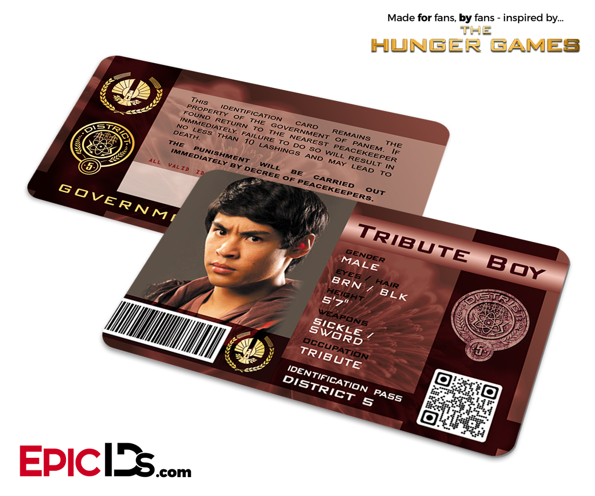 The Hunger Games Inspired Panem District 5 Identification Card - Tribute Boy - Epic IDs