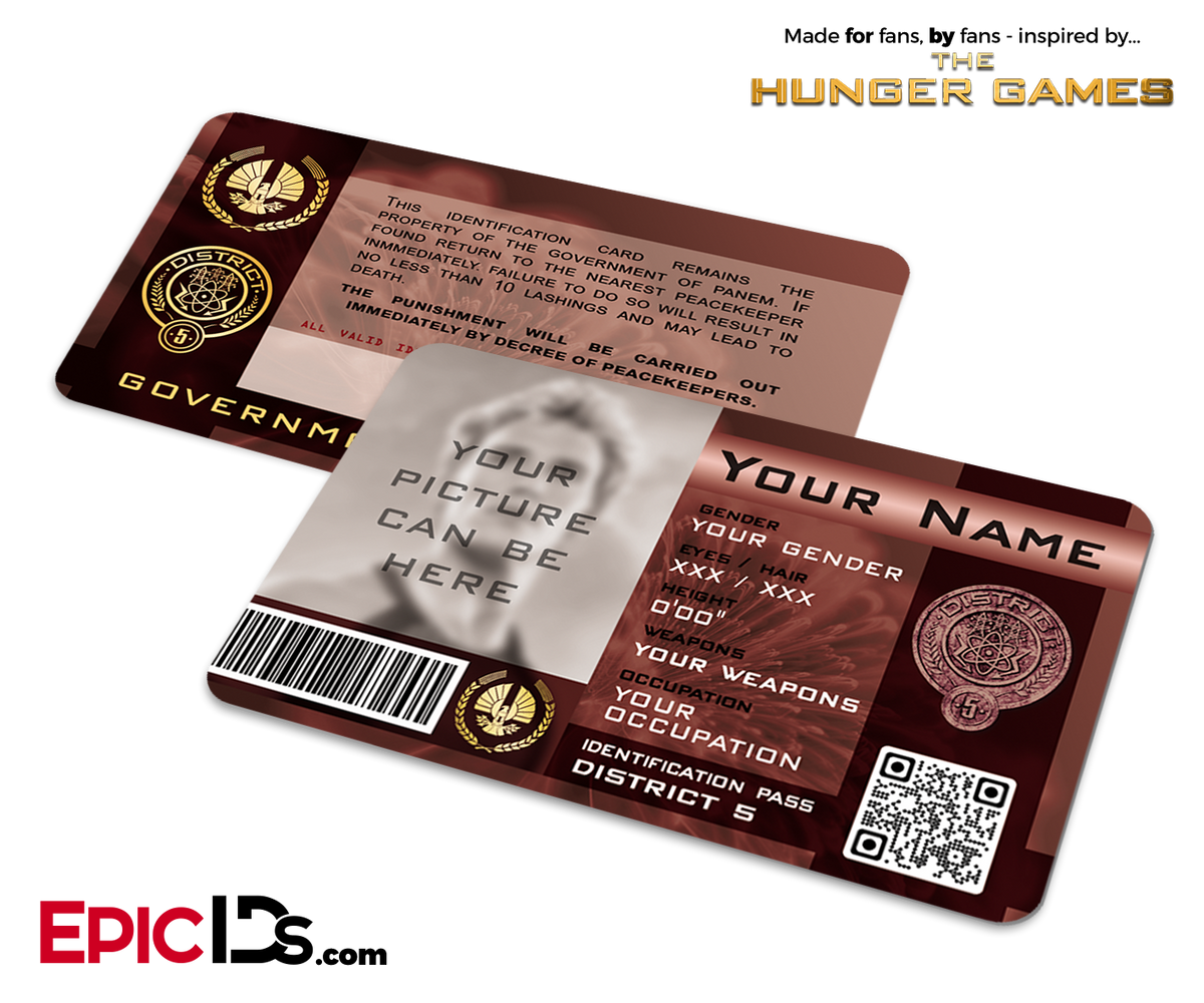 The Hunger Games Inspired Panem District 5 Identification Card [Photo Personalized] - Epic IDs
