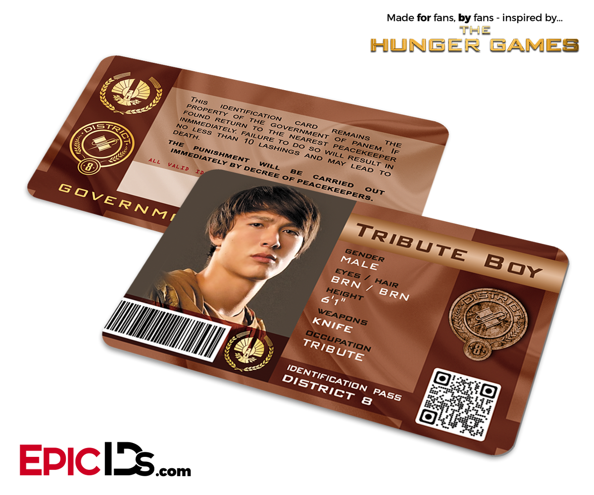 The Hunger Games Inspired Panem District 8 Identification Card - Tribute Boy - Epic IDs