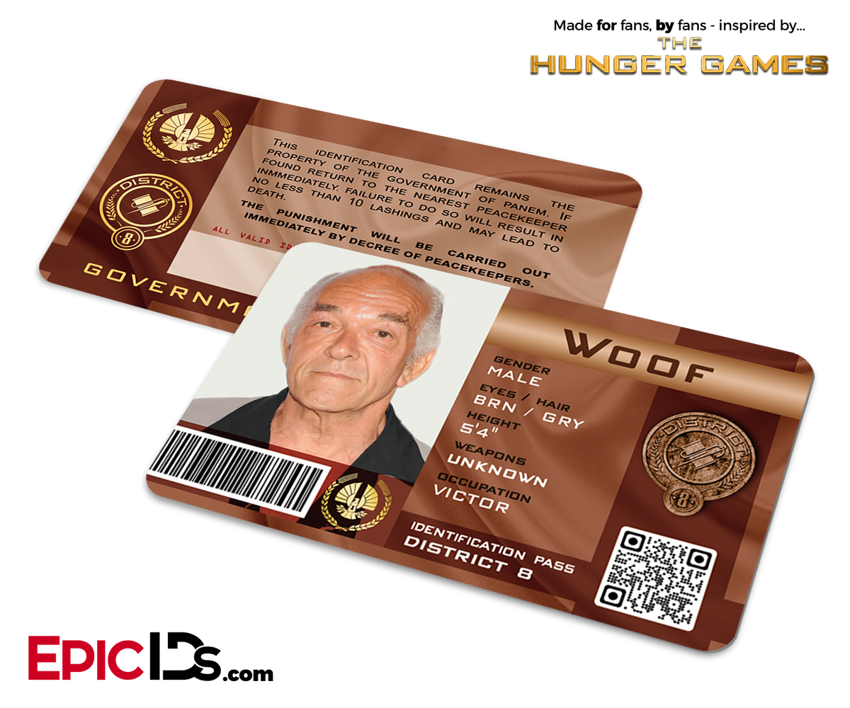 The Hunger Games Inspired Panem District 8 Identification Card - Woof - Epic IDs