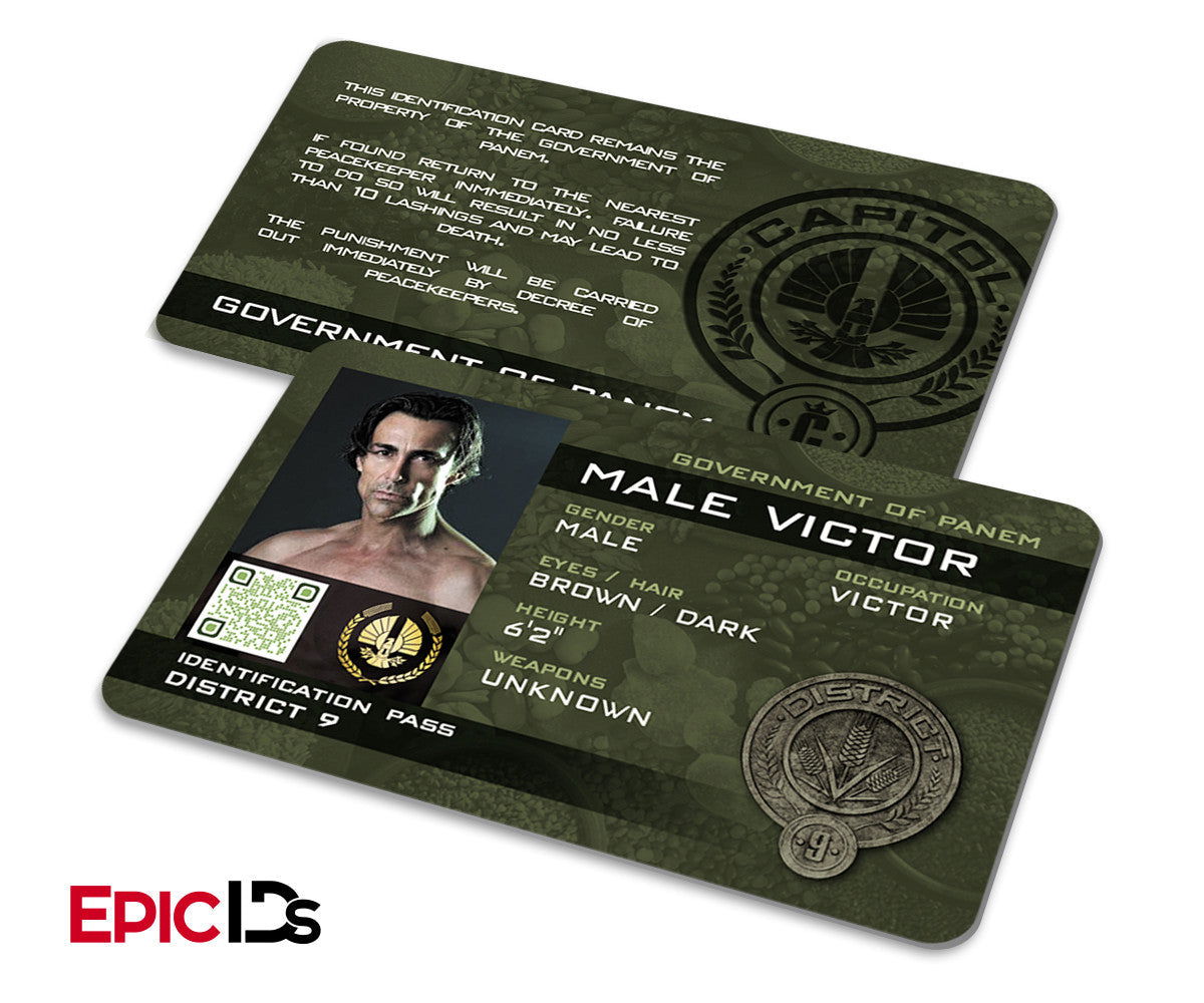 The Hunger Games Inspired Panem District 9 &quot;Male Victor&quot; Identification Card - Epic IDs