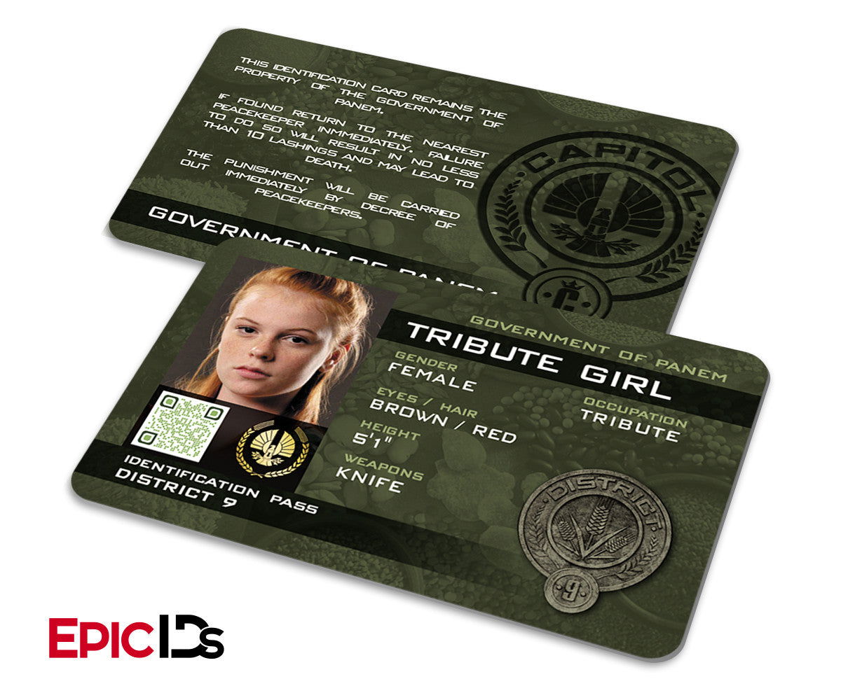 The Hunger Games Inspired Panem District 9 &quot;Tribute Girl&quot; Identification Card - Epic IDs