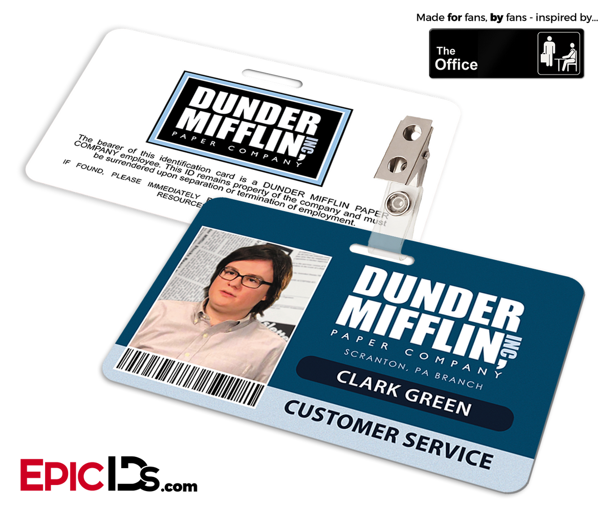 The Office Inspired - Dunder Mifflin Employee ID Badge - Clark Green - Epic IDs