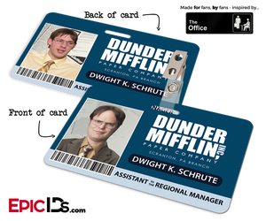 The Office Inspired — Dunder Mifflin Employee ID Badge — Dwight/Jim 'Identity Theft' Reversible Duo Card