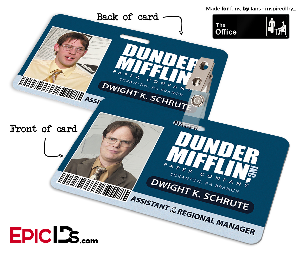 The Office Inspired - Dunder Mifflin Employee ID Badge - Dwight/Jim &#39;Identity Theft&#39; Reversible Duo Card - Epic IDs