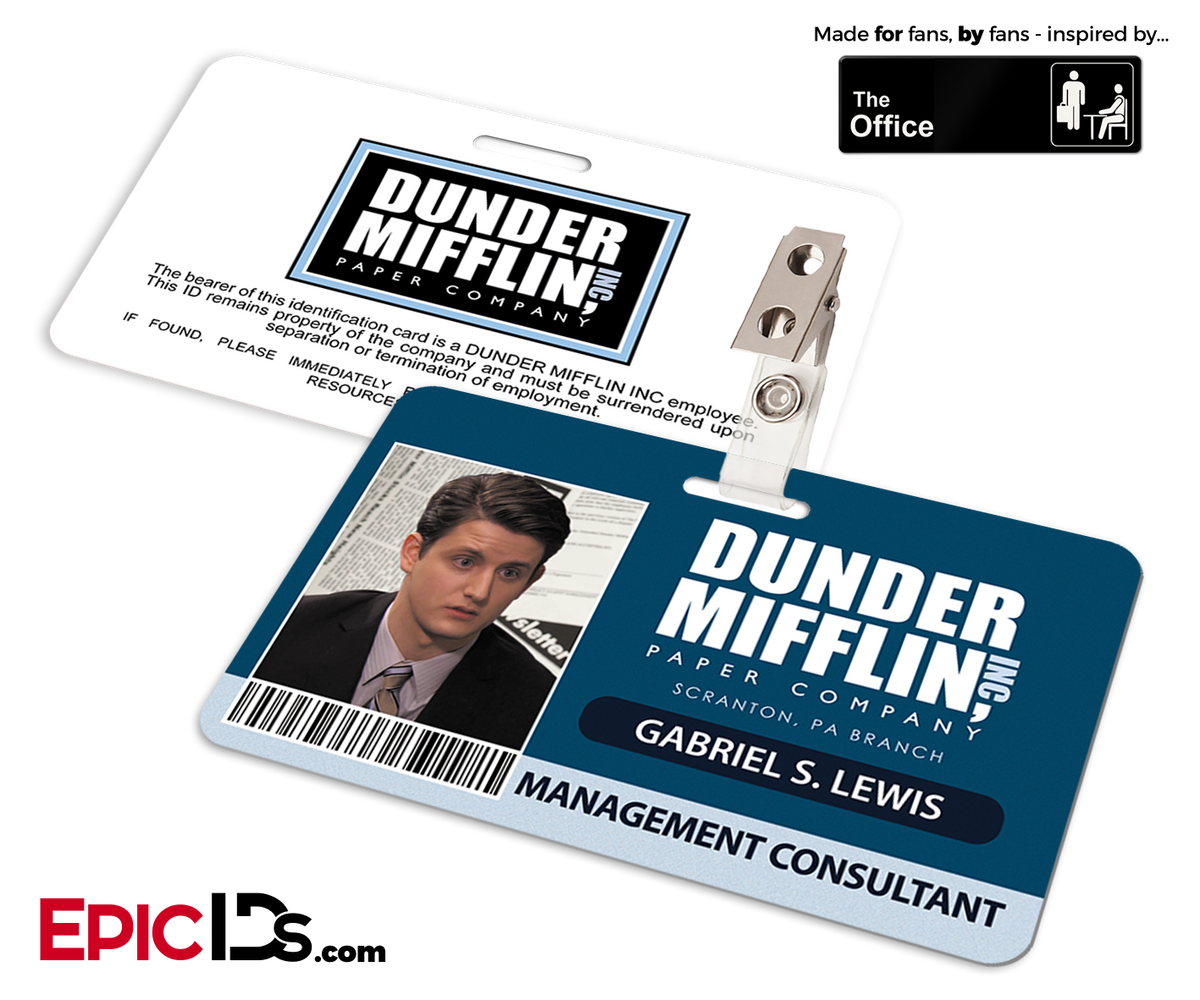 The Office Inspired - Dunder Mifflin Employee ID Badge - Gabriel Lewis - Epic IDs