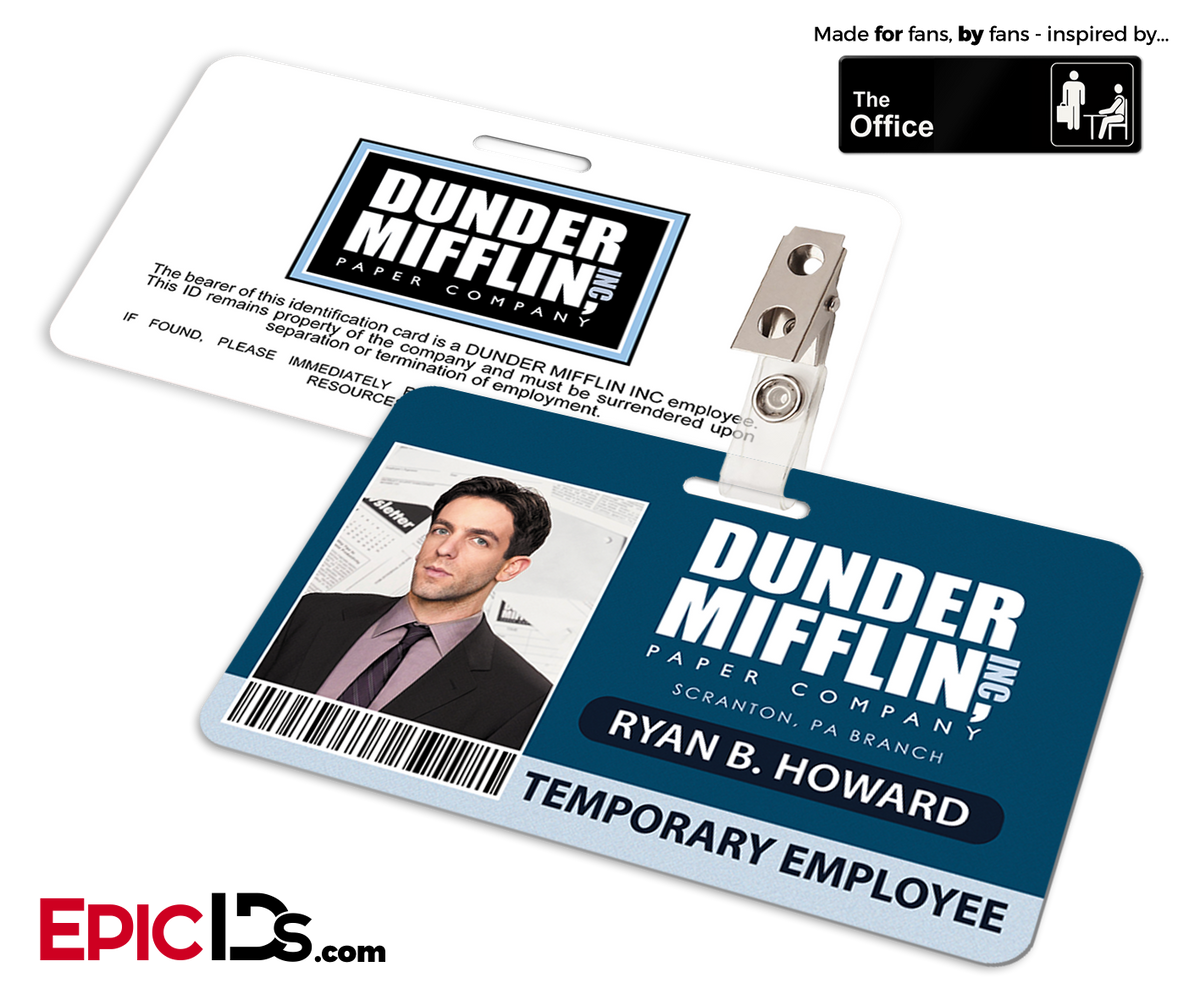 The Office Inspired - Dunder Mifflin Employee ID Badge - Ryan Howard - Epic IDs