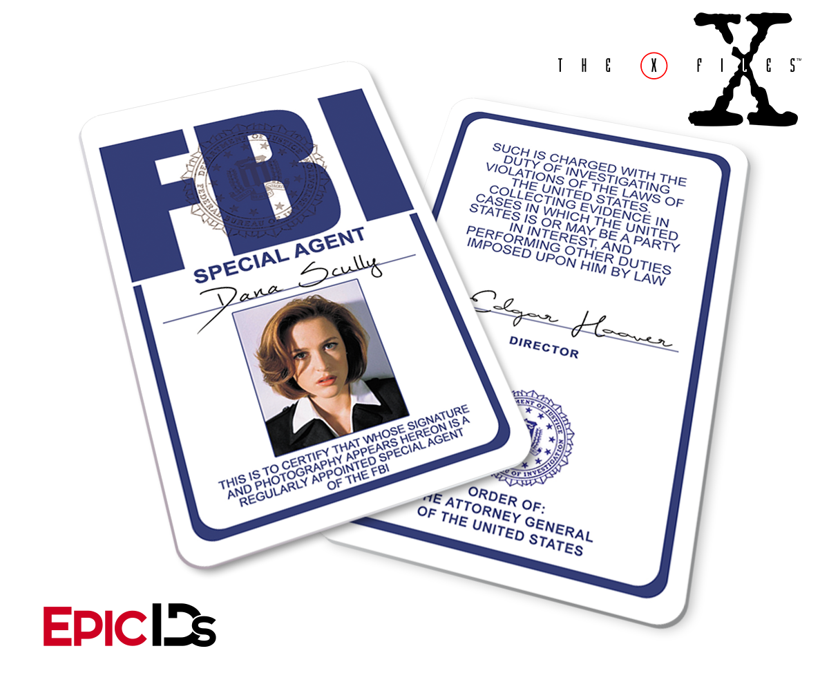 The X-Files Inspired (Classic Edition — Style 2) Dana Scully FBI Special Agent ID — Epic IDs Custom ID Card — Front and Back View