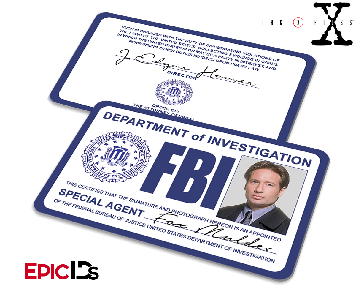 The X-Files Inspired (Classic Edition) Fox Mulder FBI Special Agent ID — Epic IDs Custom ID Card — Front and Back View