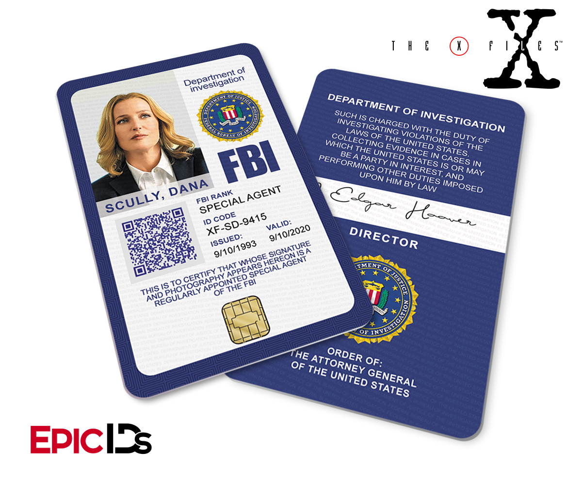 The X-Files Inspired (Modern Edition — Style 2) Dana Scully FBI Special Agent ID — Epic IDs Custom ID Card — Front and Back View