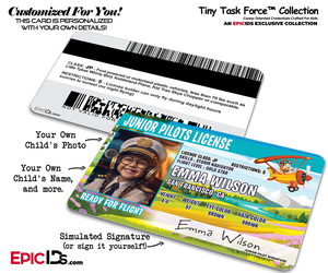 Tiny Task Force™ — Junior Pilots License ID Card For Kids — Photo Personalized