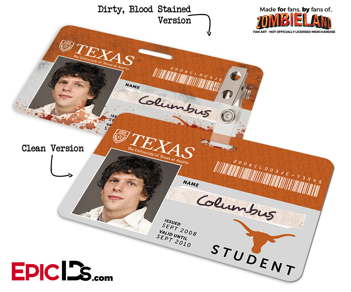 University of Texas &#39;Columbus&#39; Zombieland Cosplay Student ID - Epic IDs