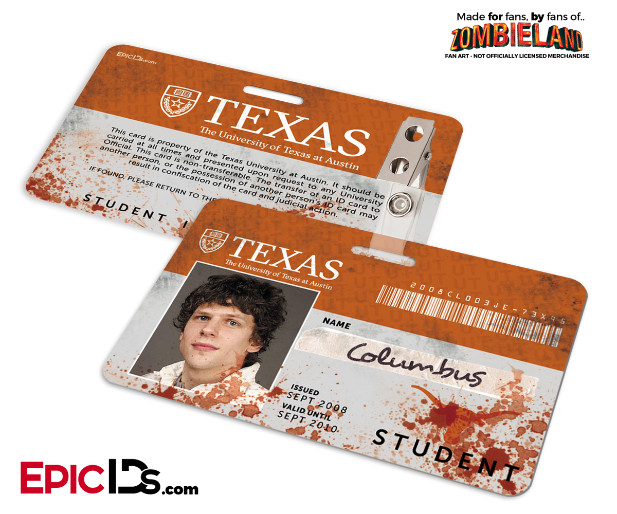 University of Texas &#39;Columbus&#39; Zombieland Cosplay Student ID - Epic IDs
