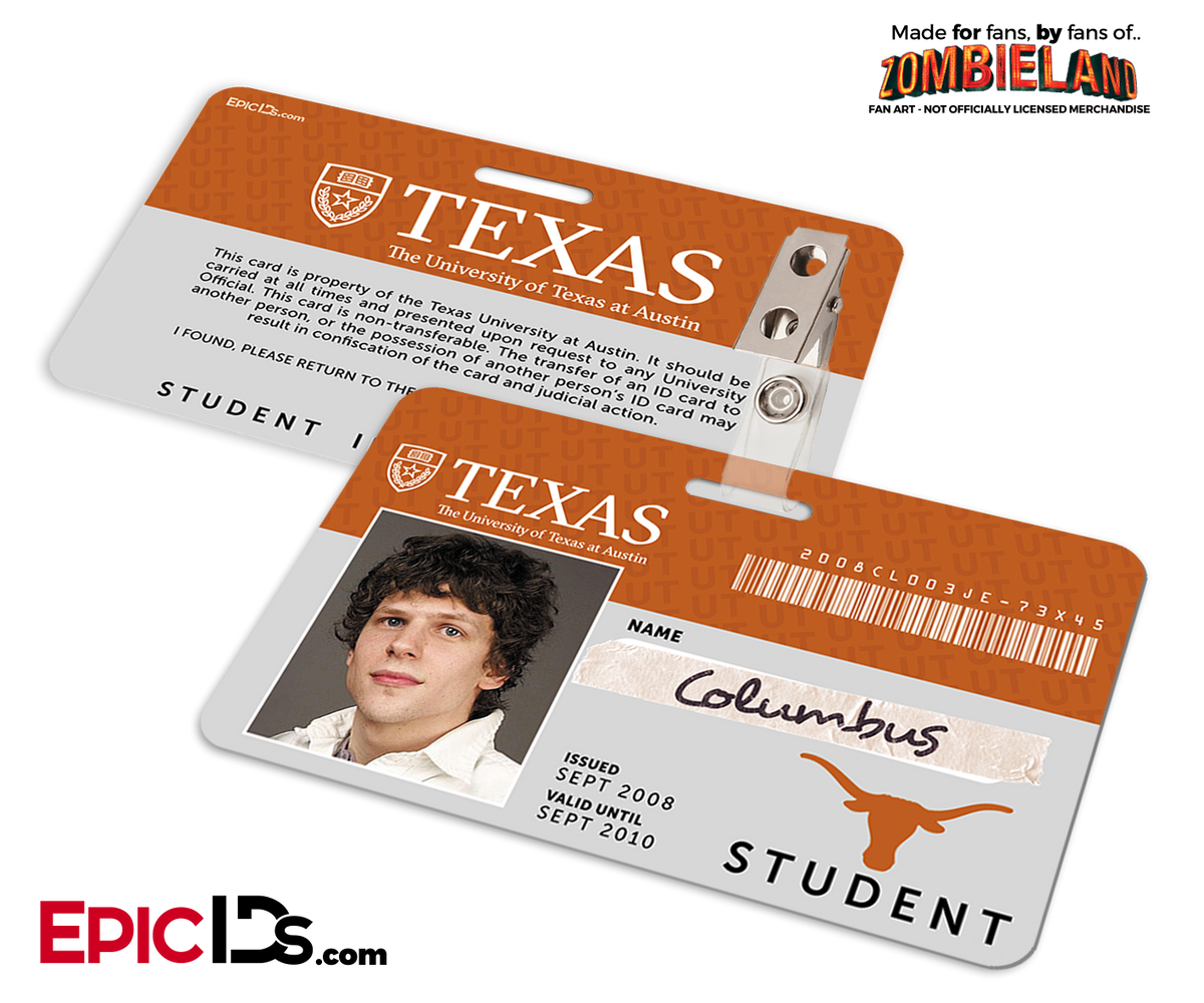 University of Texas &#39;Columbus&#39; Zombieland Cosplay Student ID - Epic IDs
