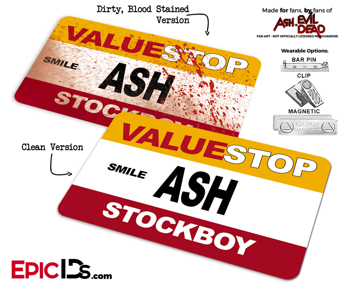 ValueStop &#39;Ash vs Evil Dead&#39; Cosplay Replica Name Badge - Ash (Stockboy) - Epic IDs