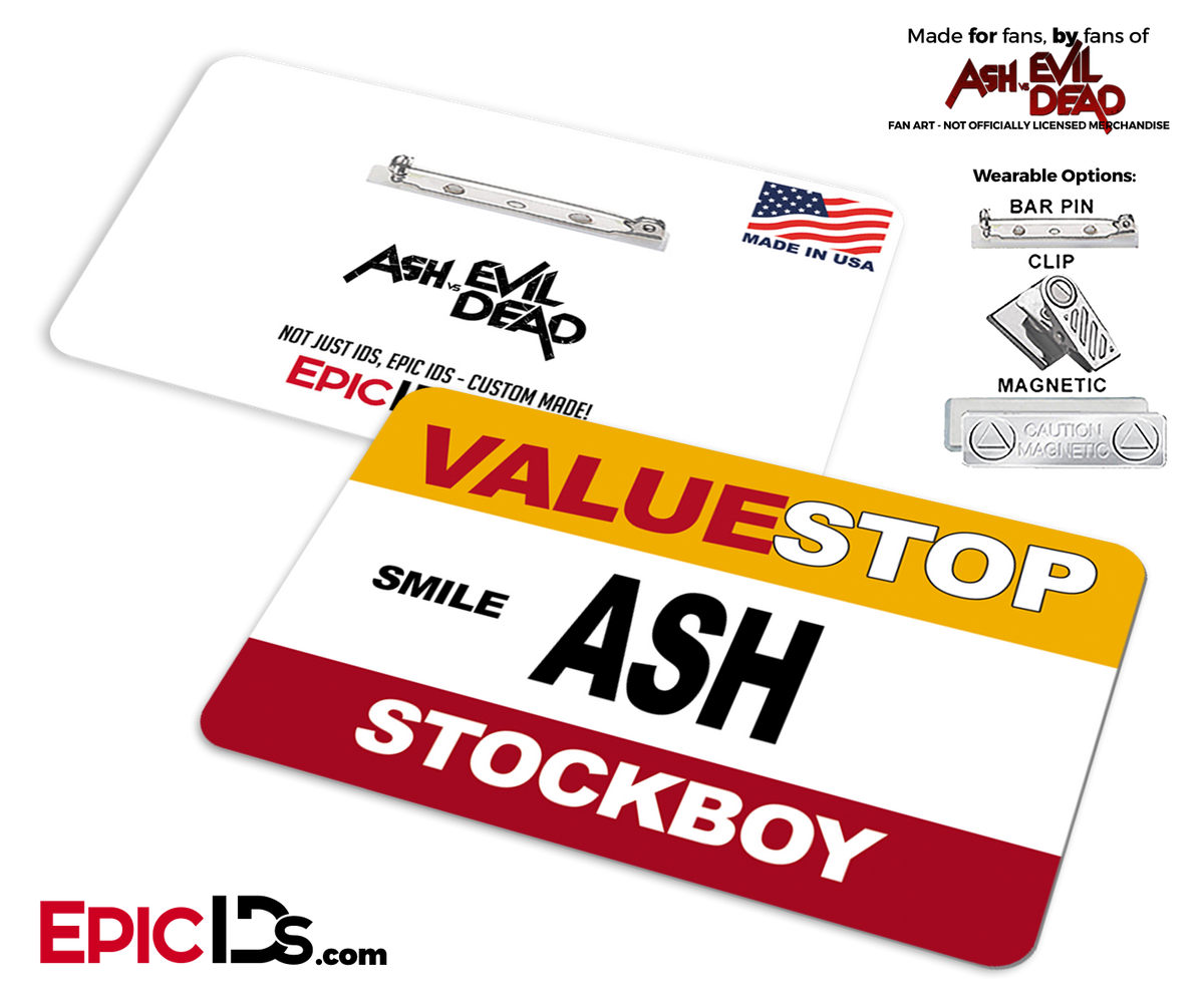 ValueStop &#39;Ash vs Evil Dead&#39; Cosplay Replica Name Badge - Ash (Stockboy) - Epic IDs