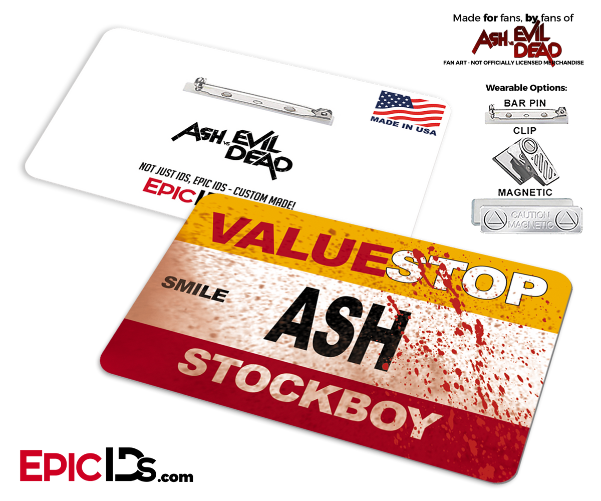 ValueStop &#39;Ash vs Evil Dead&#39; Cosplay Replica Name Badge - Ash (Stockboy) - Epic IDs
