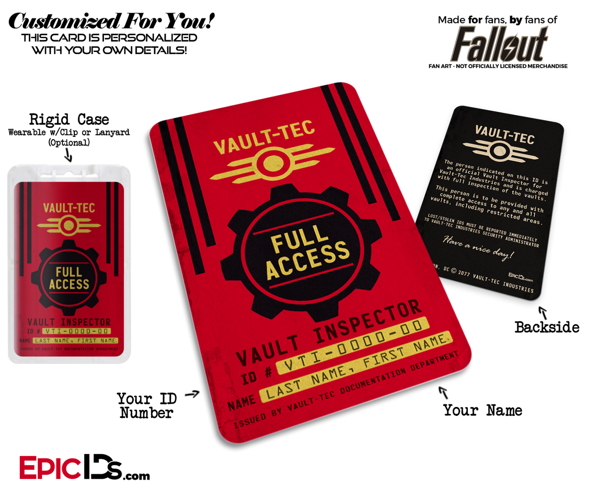 Vault Inspector &#39;Fallout&#39; Cosplay Vault ID Badge [Personalized] - Epic IDs
